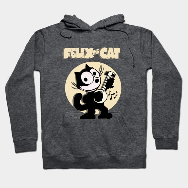 Banjo Playing Musical Felix Old School Retro Cat Cartoon Art Hoodie by VogueTime